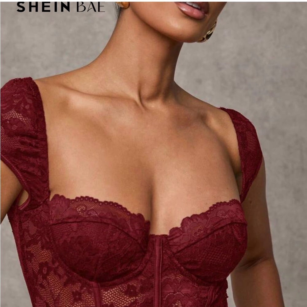 SHEIN burgundy Lace Bodysuit